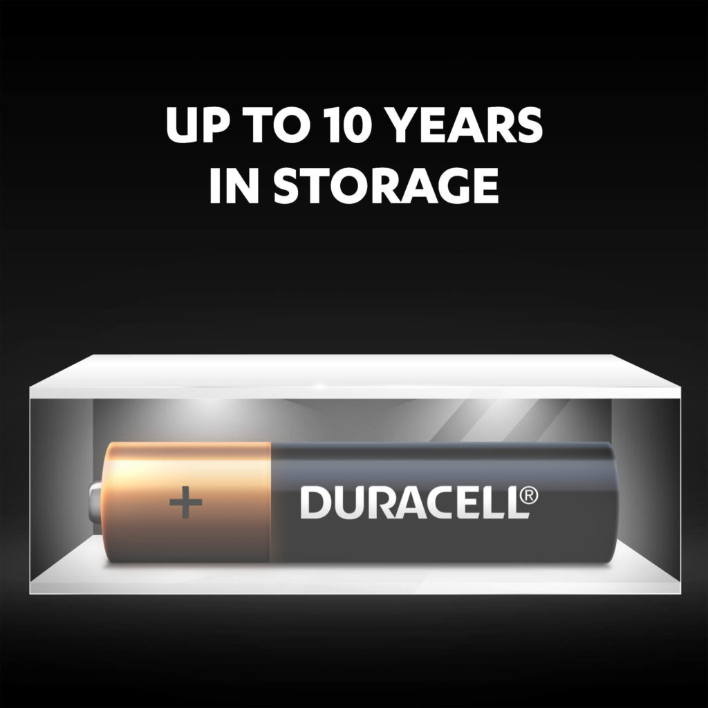 Unused Duracell Alkaline Plus AAA batteries fresh and powered for up to 10 years in ambient storage