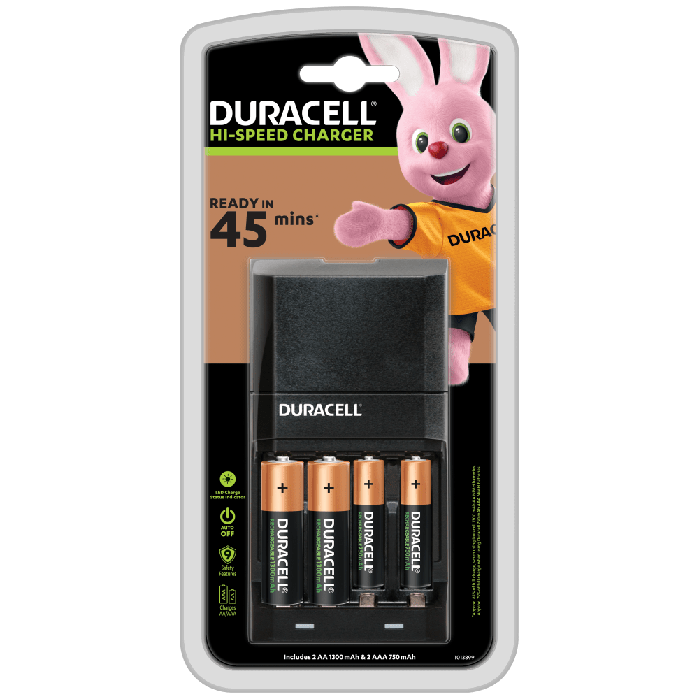 Duracell Hi-Speed Charger with two AA 1300 mAh and two AAA 750 mAh slots