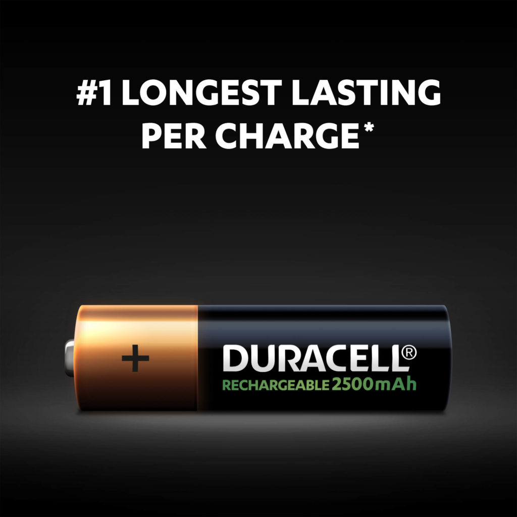 #1 longest-lasting per charge Duracell batteries
