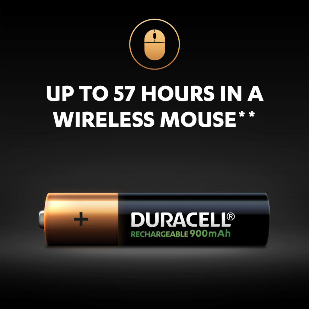 Duracell battery AAA 900mAh in action up to 57 hours in a wireless mouse